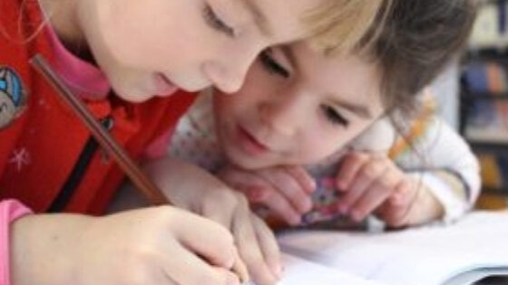 Children studying for test